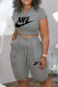 Grey Fashion Casual Print Letter Hooded Collar Short Sleeve Two Pieces