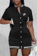 Black Fashion Sportswear Print Patchwork Mandarin Collar One Step Skirt Dresses
