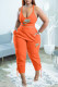 Orange Fashion Sexy Print Patchwork V Neck Sleeveless Two Pieces