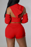 Red Fashion Casual Solid Backless Fold Half A Turtleneck Half Sleeve Two Pieces
