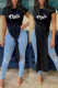 Black Fashion Casual Letter Print Slit O Neck T-Shirts