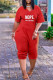 Red Casual Print Patchwork V Neck Straight Rompers