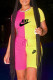 Pink Yellow Fashion Casual Print Patchwork O Neck Short Sleeve Two Pieces