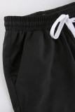 Black Casual Patchwork Draw String Slit Straight Straight Solid Color Bottoms