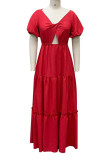 Green Sexy Solid Bandage Patchwork Backless Fold V Neck Evening Dress Dresses