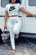 White Fashion Casual Print Patchwork O Neck Short Sleeve Two Pieces