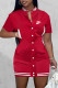 Red Fashion Sportswear Print Patchwork Mandarin Collar One Step Skirt Dresses