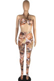 Colour Fashion Sexy Print Bandage Backless Strapless Sleeveless Two Pieces