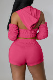 Red Fashion Casual Solid Backless Fold Half A Turtleneck Half Sleeve Two Pieces