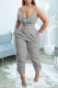 Grey Fashion Sexy Print Patchwork V Neck Sleeveless Two Pieces