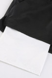Black Casual Patchwork Draw String Slit Straight Straight Solid Color Bottoms