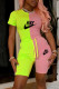 Pink Green Fashion Casual Print Patchwork O Neck Short Sleeve Two Pieces
