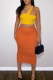 Tangerine Sexy Solid Split Joint Asymmetrical Oblique Collar Sleeveless Two Pieces