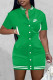 Green Fashion Sportswear Print Patchwork Mandarin Collar One Step Skirt Dresses