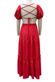 Green Sexy Solid Bandage Patchwork Backless Fold V Neck Evening Dress Dresses
