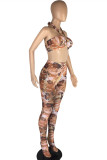 Apricot Fashion Sexy Print Bandage Backless Strapless Sleeveless Two Pieces