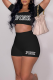 Black Casual Print Patchwork Square Collar Short Sleeve Two Pieces