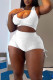 White Casual Sportswear Solid Split Joint U Neck Plus Size Two Pieces