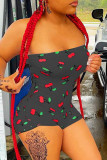 White Fashion Casual Print Backless Strapless Skinny Romper