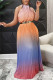 Yellow Fashion Casual Gradual Change Print Backless Fold Half A Turtleneck Pleated Dresses (Without Belt)