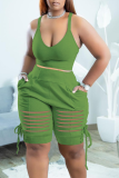 Green Sexy Solid Patchwork U Neck Sleeveless Two Pieces