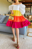 Colour Fashion Casual Patchwork Basic Off the Shoulder A Line Dresses