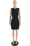 Green Sexy Casual Solid Bandage Hollowed Out O Neck Sleeveless Dress