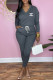 Grey Fashion Casual Print Letter V Neck Jumpsuits