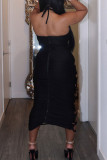 White Sexy Solid Hollowed Out Patchwork Halter One Step Skirt Dresses