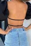 Black Sexy Solid Backless Square Collar T-Shirts