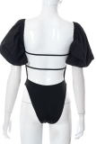 Black Sexy Solid Backless Square Collar T-Shirts