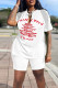 White Casual Street Print Tassel Patchwork V Neck Short Sleeve Two Pieces
