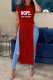 Red Casual Print Patchwork Slit O Neck T-Shirts
