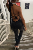 Grey Sexy Solid Split Joint Halter Boot Cut Jumpsuits