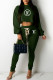 Dark Green Fashion Street Print Letter Hooded Collar Long Sleeve Two Pieces