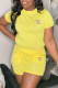 Yellow Fashion Sportswear Letter Patchwork O Neck Short Sleeve Two Pieces