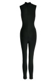 Rose Red Casual Sportswear Solid Embroidered Patchwork Turtleneck Skinny Jumpsuits