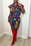 Colour Fashion Casual Letter Print See-through Turndown Collar Two Pieces