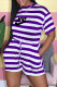Purple Fashion Living Striped Letter O Neck Rompers