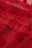 Red Sexy Solid Mesh O Neck Cake Skirt Dresses