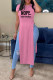 Pink Casual Print Patchwork Slit O Neck T-Shirts