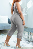 Grey Sexy Solid Split Joint V Neck Two Pieces