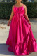 Rose Red Elegant Solid Patchwork Spaghetti Strap A Line Dresses