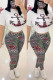 Red Fashion Sexy Printed Short Sleeve Top Set（With Mask）