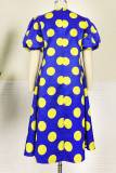 Blue Elegant Print Patchwork With Bow O Neck A Line Dresses