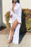 White Sexy Solid Patchwork Turndown Collar Shirt Dress Dresses