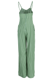 Green Casual Striped Patchwork Spaghetti Strap Loose Jumpsuits