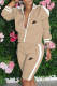 Khaki Fashion Sportswear Print Patchwork Mandarin Collar Long Sleeve Two Pieces