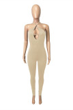 Pink Sexy Casual Solid Bandage Hollowed Out Backless Halter Jumpsuits