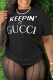 Black Fashion Casual Print Letter O Neck T-Shirts